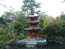 妙光寺庭園の池に建立されている三重塔の画像