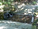 弥彦神社の境内を流れる御手洗川と石段